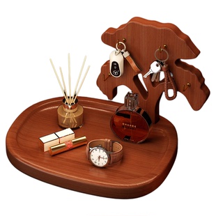 实木钥匙收纳玄关摆件置物架入户进门桌面首饰挂架展示托盘香水架