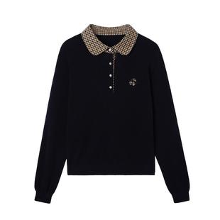 【假两件Polo领】枫竺智性风格纹全羊毛套头针织衫女秋冬内搭毛衣