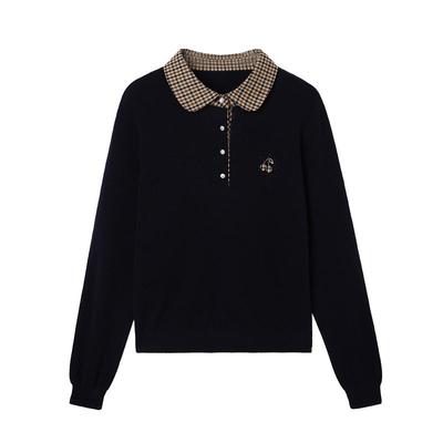 格纹全羊毛套头针织衫女