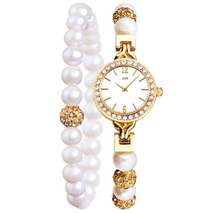 珍珠手链表石英小表盘时尚小巧精致防水夏季生日礼品手表送女生