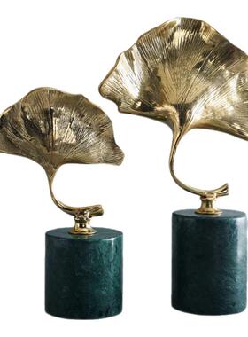 简约新中式创意招财树大理石客厅摆件金属家居底座书房样板间装饰