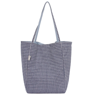 韩系红色格子帆布包女2026新款休闲大容量单肩托特包慵懒风购物袋