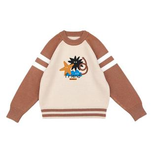 班吉鹿男女童毛衣秋冬纯棉中大童插肩袖休闲可爱针织长袖儿童上衣