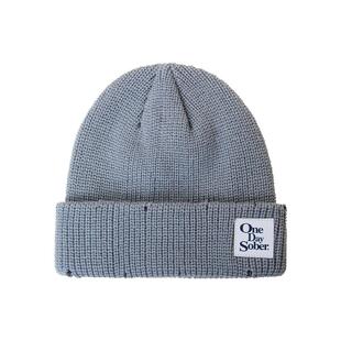 明星同款OneDaySober徽标字母刺绣破洞冷帽 美式大头围针织毛线帽