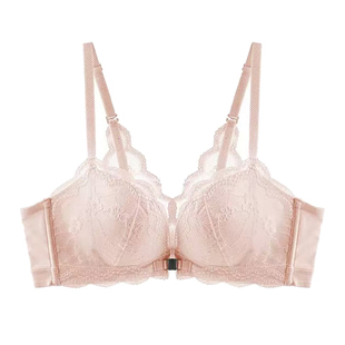 法式蕾丝前扣美背内衣女小胸聚拢性感无钢圈收副乳防下垂文胸套装