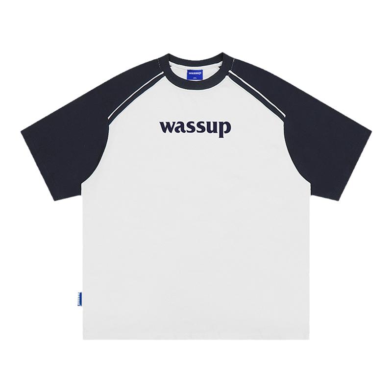 WASSUP简约插肩字母短袖T恤男