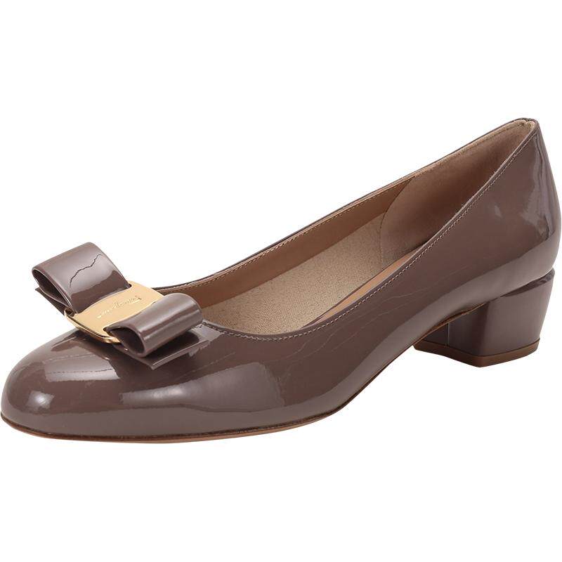 ferragamo自营皮革蝴蝶结粗跟鞋