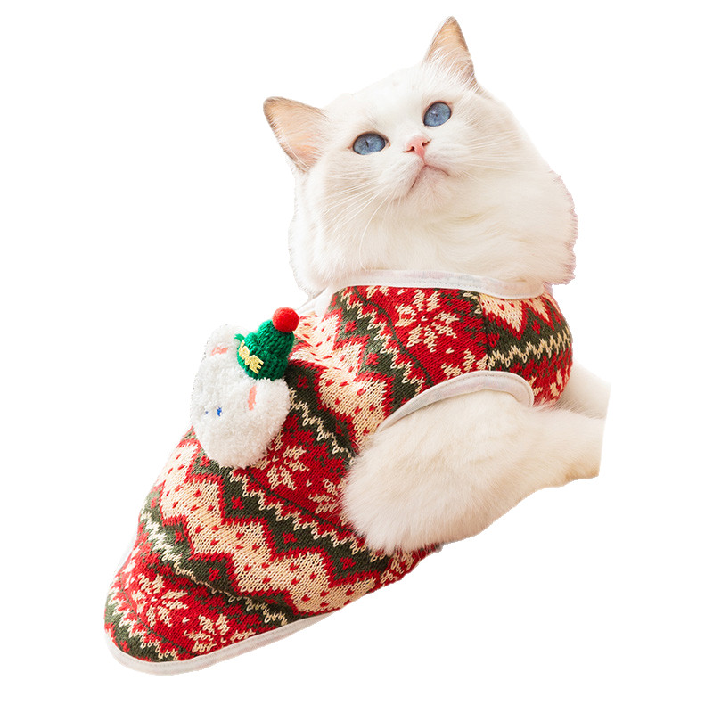 宠物猫咪立体小熊圣诞针织衫保暖衣服秋冬款加厚银渐层蓝猫暹罗猫