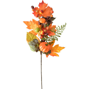 枫叶仿真花感恩节装饰枫树叶子果实把束假橡果南瓜幼儿园浆果假花