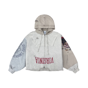 Protocol Index反转拼接拉链连帽衫美式做旧破坏外套Tarzzan同款