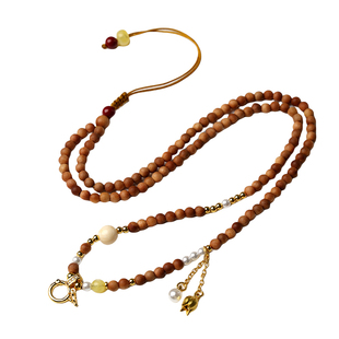 老山檀木珠链宋锦葫芦铃兰流苏镶钻快拆扣项链国风新中式旗袍配链