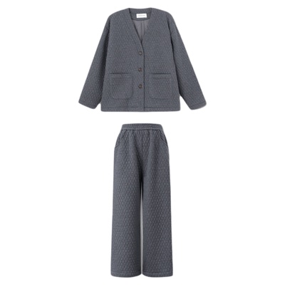 孙文秀studio“主理人套装”极简静奢羊毛填充格纹套装九分裤卫衣