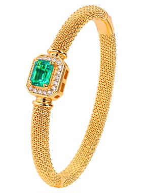 VISING2.15ct培育祖母绿宝石手镯黄金色镯子【AGL国际证书】S925