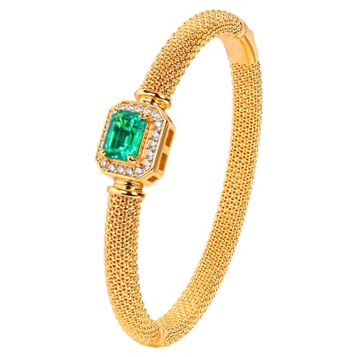 VISING2.15ct培育祖母绿宝石手镯黄金色镯子【AGL国际证书】S925
