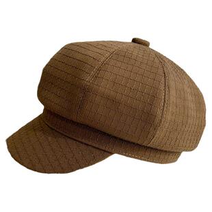 格子鸭舌贝雷帽女春秋日系复古显脸小适合方圆脸八角报童画家帽子