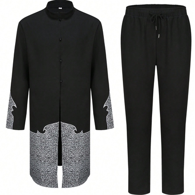 男士套装两件套长袖衬衫和裤子