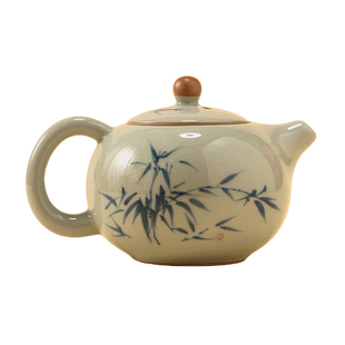 釉下彩手绘文创墨竹哥窑冰裂开片西施壶茶具中式泡茶壶防烫礼盒装