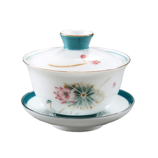 青花瓷三才盖碗茶杯大号单个家用功夫茶泡茶陶瓷茶具三炮台