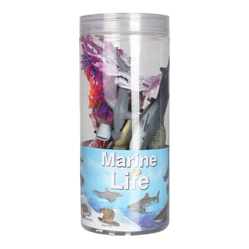 儿童玩具桶装迷你海洋生物套装野生动物农场家禽模型仿真实心恐龙
