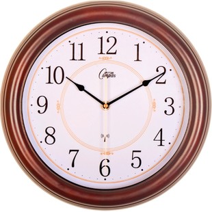 康巴丝欧式复古钟表挂钟客厅卧室静音扫描创意实木田园电波钟