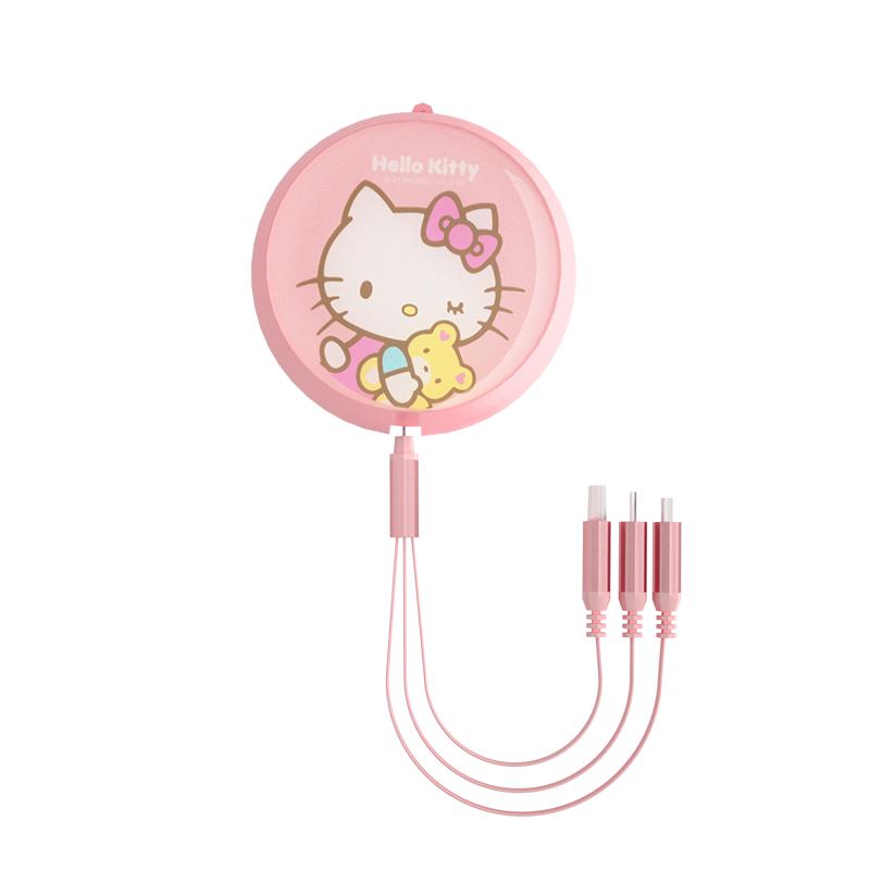 Hellokitty卡通车载三合一快充适用安卓tpyec苹果华为手机数据线
