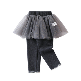 女童加绒裙裤秋冬小童洋气假两件打底裤宝宝加绒裤裙儿童加厚裤子