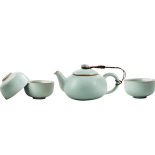 东道汝窑河南非遗茶具套装汝瓷高档茶具陶瓷茶壶开片可养天乐壶组