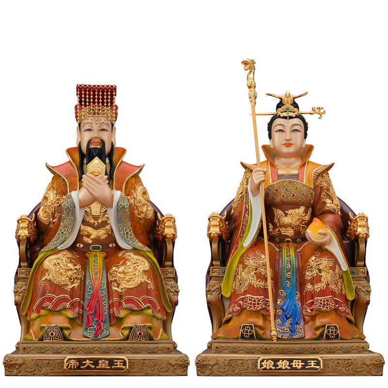 纯铜热染贴金玉帝王母神像摆件