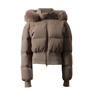 【现货】Mogas小蛮腰 西班牙进口90白鸭绒短款收腰毛领连帽羽绒服