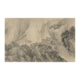 溪山行旅图宋代美学书柜背景墙贴壁纸客厅装饰画自粘山水风景壁画