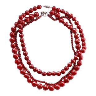 安可拉酒红色圆珠仿珍珠项链女款2026新款裙子配饰女秋冬轻奢小众