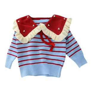 特价清仓女童毛衣 秋冬新款女宝翻领毛衣 休闲潮童款保暖毛衣