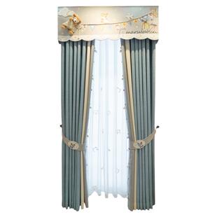 现代简约新款卡通图案帘头男孩儿童房卧室飘窗加厚亚麻遮光窗帘