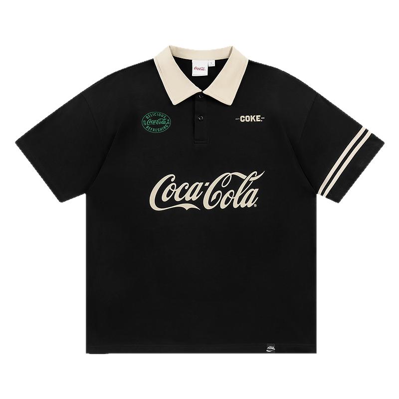 Coca-Cola/可口可乐  短袖polo衫男夏季撞色宽松翻领痞帅t恤衣服