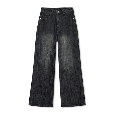 DKNY唐可娜儿秋季裤子时尚复古风宽松百搭气质阔腿牛仔裤女士休闲