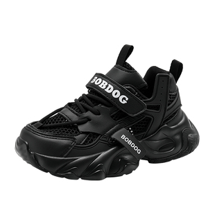 巴布豆儿童老爹鞋女童新款夏季镂空单网透气防臭男童黑色运动鞋