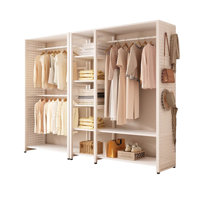 洞洞板衣柜卧室家用置物架简易组装货架金属挂衣神器开放式衣帽架