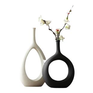 北欧白色餐桌干花黑色花瓶现代家居装饰品客厅玄关插花仿真花摆件