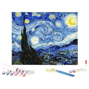 梵高星空名画填充填色diy数字油画风景装饰画画画简单手绘丙烯