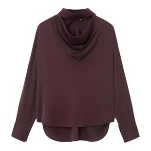 【孙俪同款】OVV秋冬新女装22MM弹力双乔荡领飘带长袖休闲衬衫