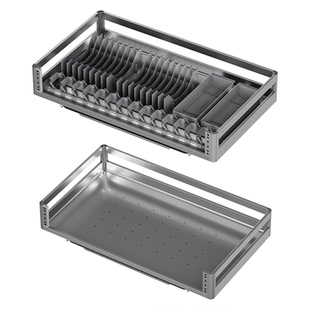 悍高拉篮厨房橱柜抽屉式内置碗篮304不锈钢双层三层碗碟收纳篮