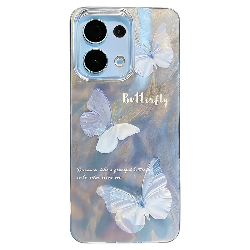 ins风小清新蓝色优雅蝴蝶适用opporeno8/9pro手机壳高级感reno15/14网红爆款手机壳reno13/12/11防摔保护套女