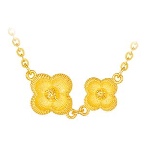 【中国黄金官方店】黄金项链幸运草花朵足金套链轻奢小众百搭