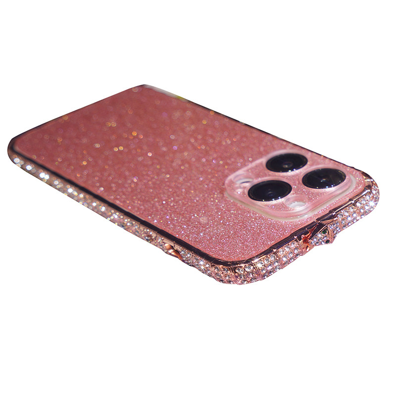 奢华闪粉适用苹果15pro max手机壳镶钻iPhone14带钻金属边框13/12水钻女款11/XR防摔保护套7/8pl
