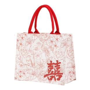 伴手礼品袋手提袋高级感喜糖袋子结婚专用帆布包大容量帆布袋定制