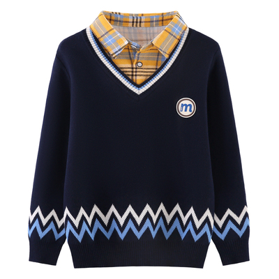 男童毛衣假两件2025新款