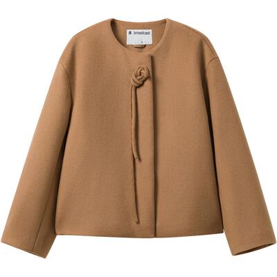 【100%羊毛】播新中式圆领宽松冬季短款毛呢外套女DDR4AD5205