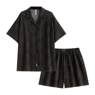 悦内睡衣女士夏季夏天纯棉短袖短裤大码家居服休闲黑色高级感套装