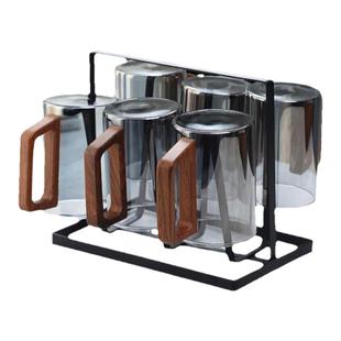 家用水杯玻璃杯水具套装木把水杯客厅茶杯杯子耐高温水壶水杯套装