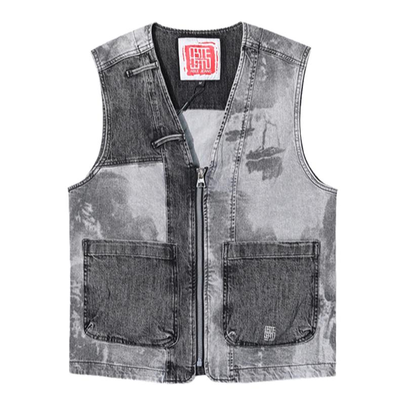 高端水洗复古解构ABLE JEANS男女马甲四季百搭牛仔无袖坎肩单背心